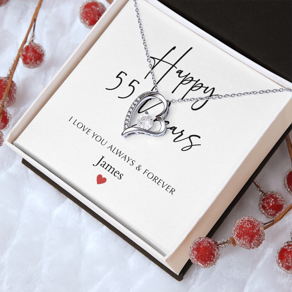 Personalized Happy Fifty-Five Year Anniversary-Forever Love Necklace