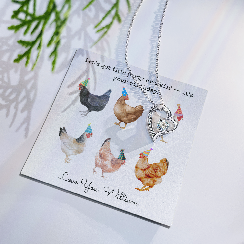Personalized Happy Birthday- Party Chickens- Forever Love Necklace
