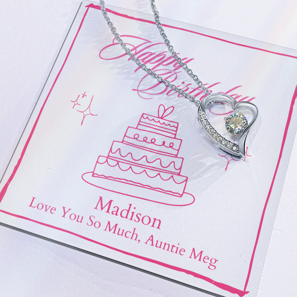 Personalized Happy Birthday- 4 Tier Pink Cake- Forever Love Necklace