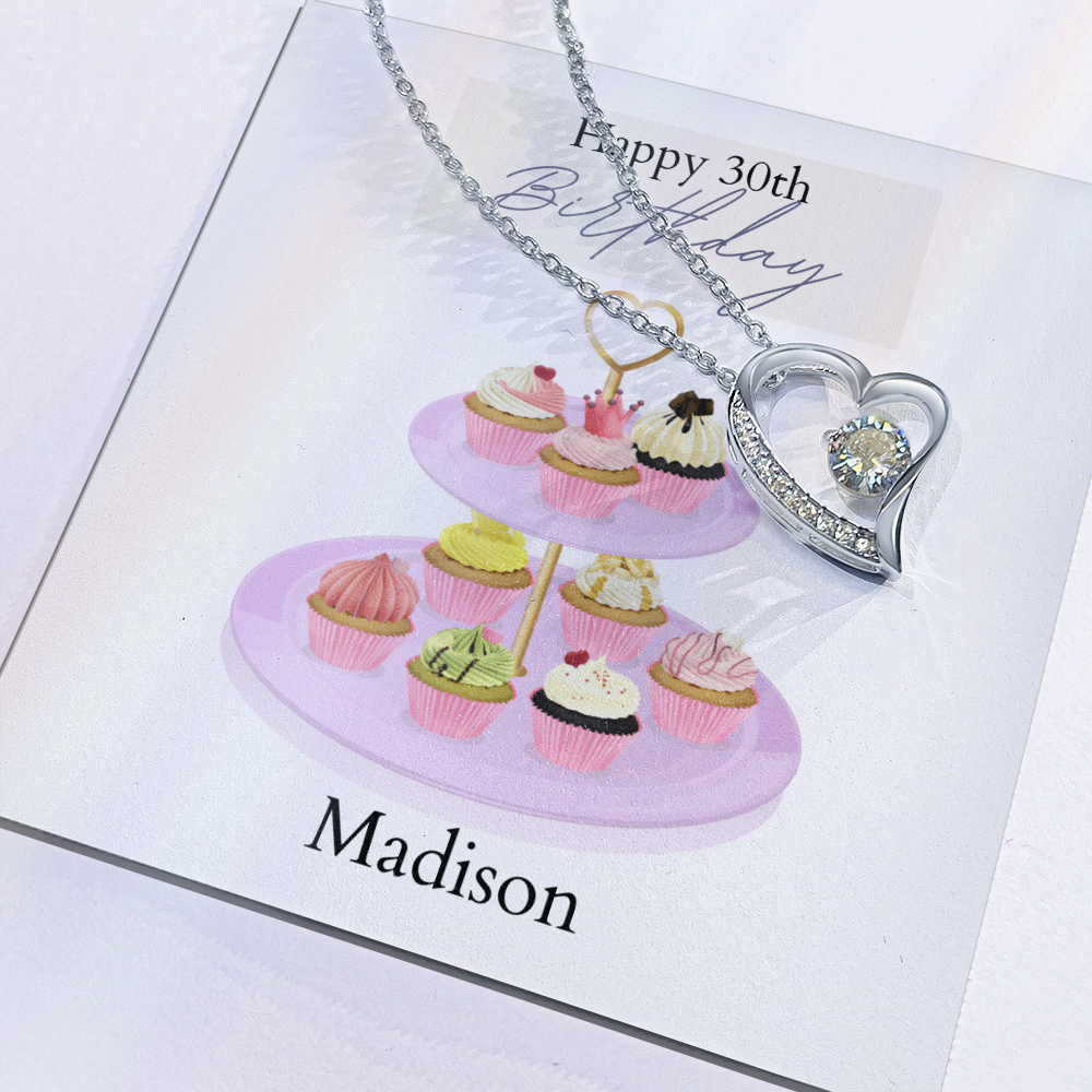Personalized Happy Birthday- Parisian Cupcakes- Forever Love Necklace