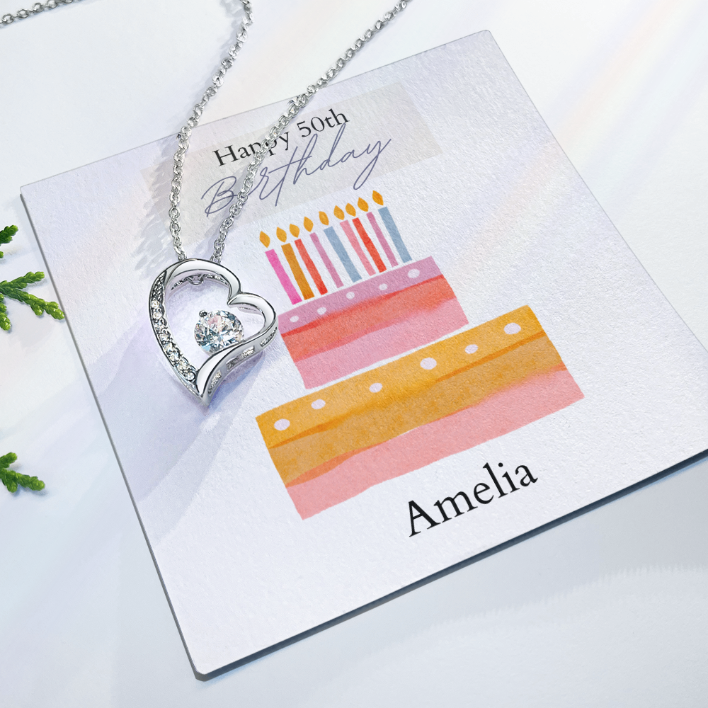 Personalized Happy Birthday- Watercolor Cake- Forever Love Necklace