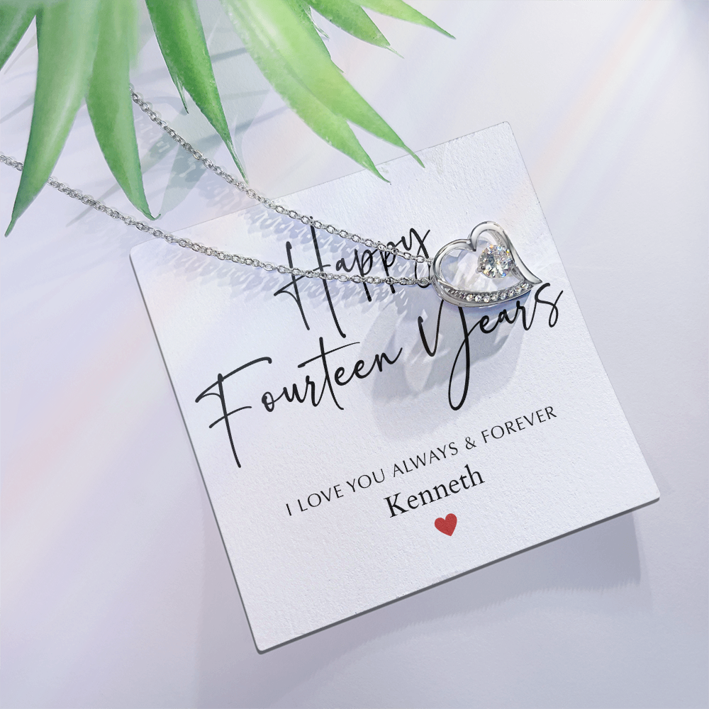 Personalized Happy Fourteen Year Anniversary-Forever Love Necklace