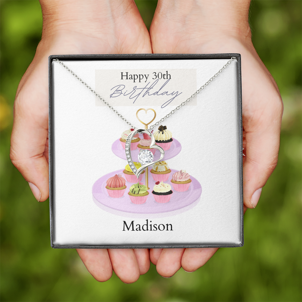 Personalized Happy Birthday- Parisian Cupcakes- Forever Love Necklace