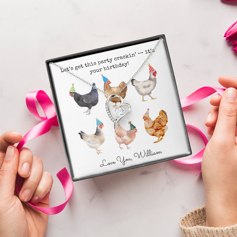 Personalized Happy Birthday- Party Chickens- Forever Love Necklace