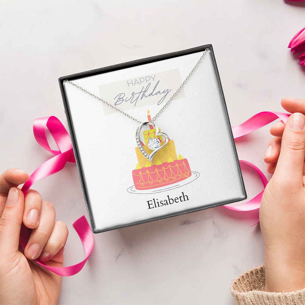 Personalized Happy Birthday- Parisian Cake Celebration-Forever Love Necklace