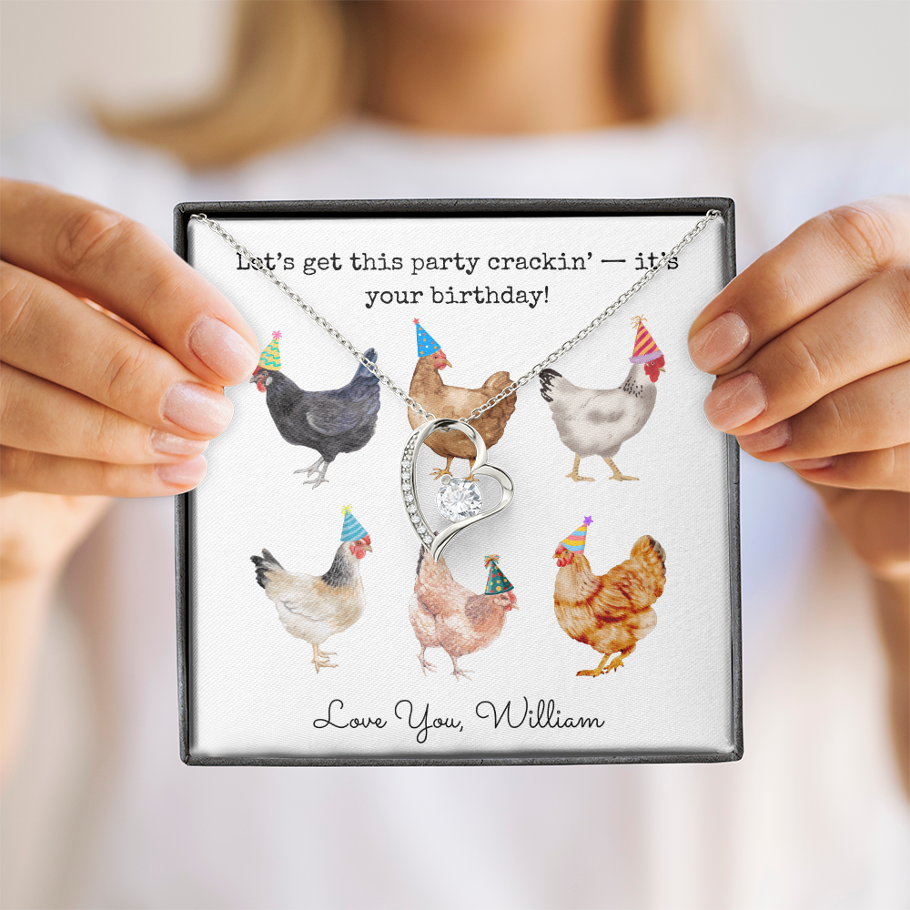 Personalized Happy Birthday- Party Chickens- Forever Love Necklace