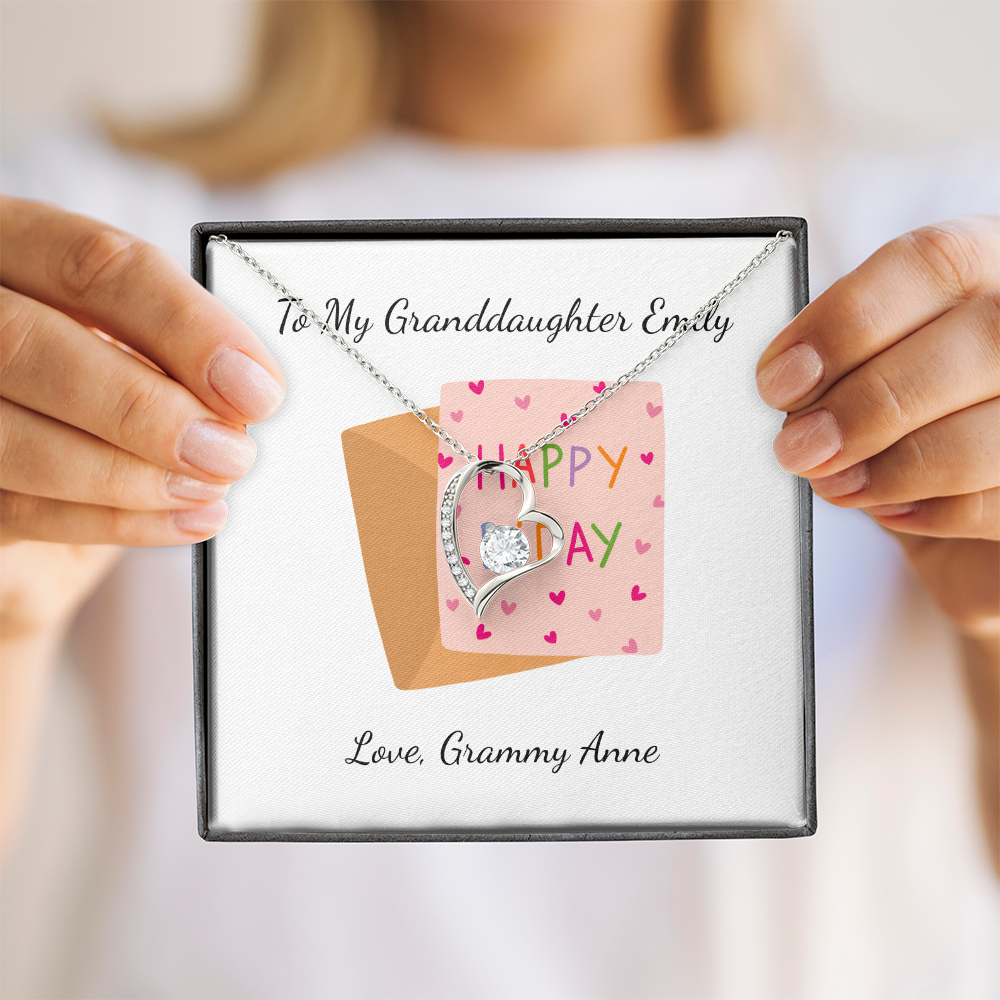 Personalized Happy Birthday- Pink Card- Forever Love Necklace