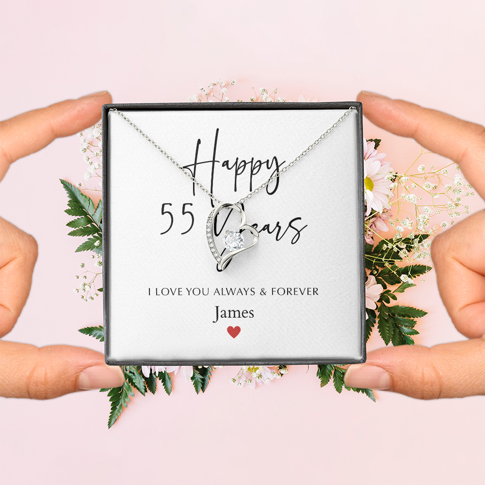 Personalized Happy Fifty-Five Year Anniversary-Forever Love Necklace