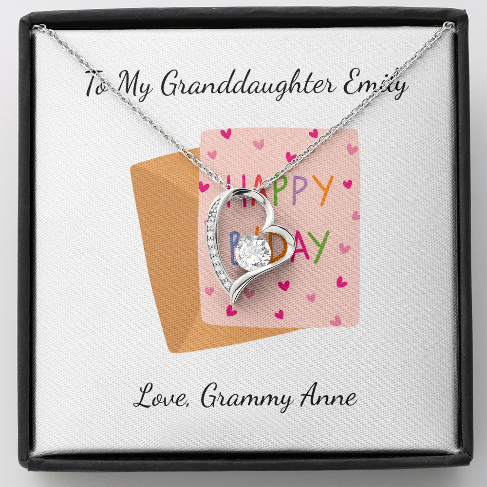 Personalized Happy Birthday- Pink Card- Forever Love Necklace