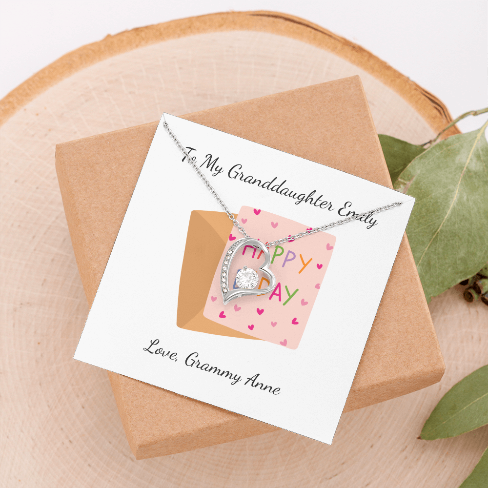 Personalized Happy Birthday- Pink Card- Forever Love Necklace