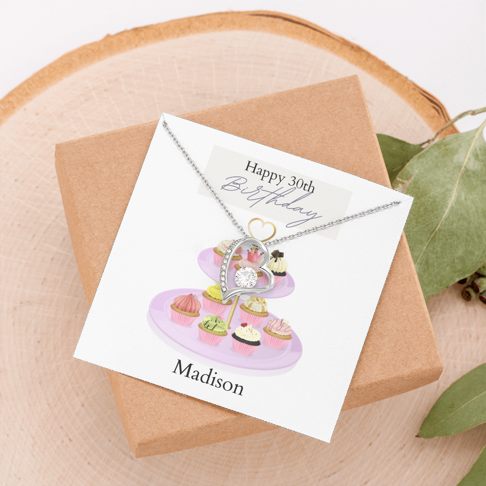 Personalized Happy Birthday- Parisian Cupcakes- Forever Love Necklace