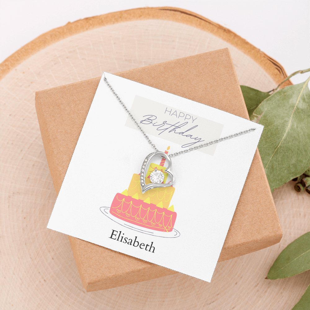 Personalized Happy Birthday- Parisian Cake Celebration-Forever Love Necklace