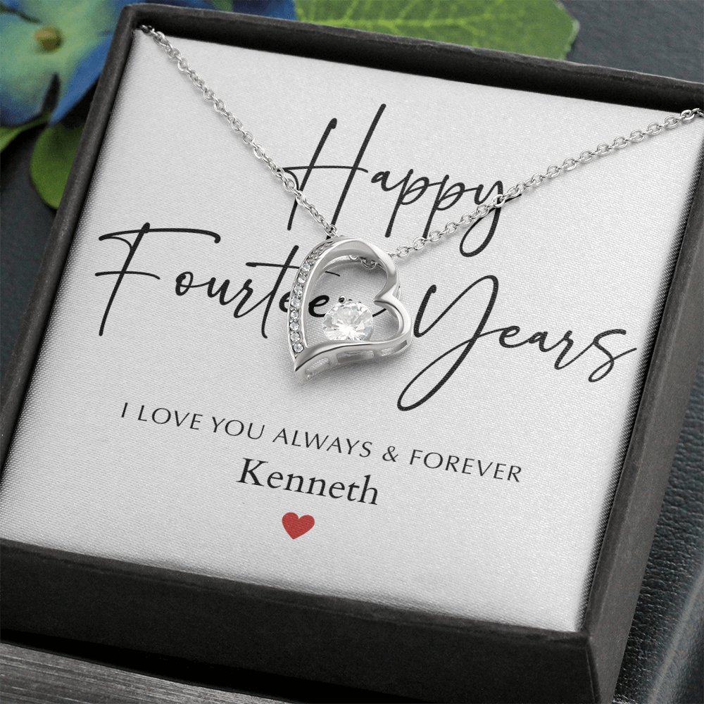 Personalized Happy Fourteen Year Anniversary-Forever Love Necklace