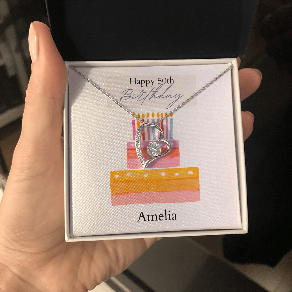 Personalized Happy Birthday- Watercolor Cake- Forever Love Necklace