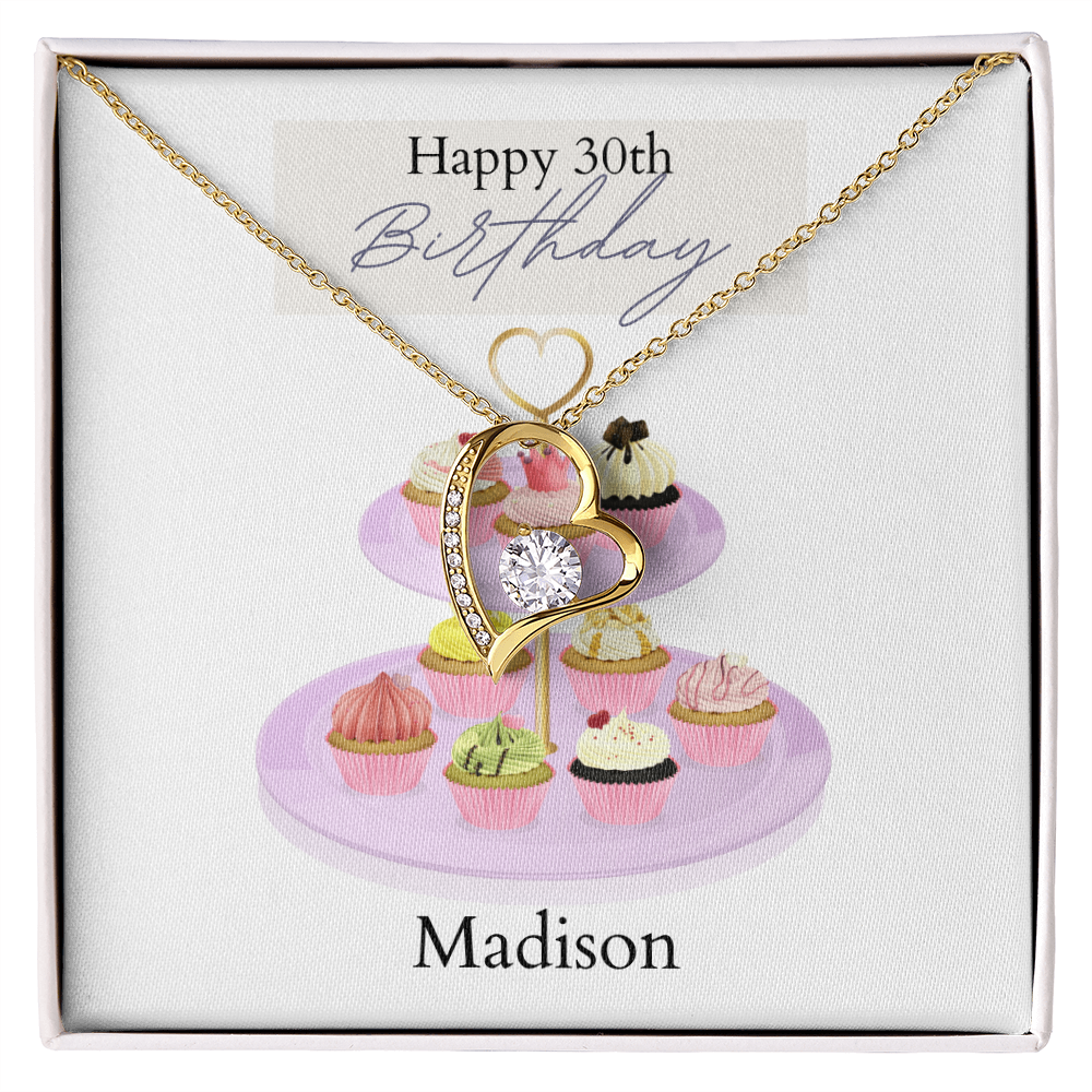 Personalized Happy Birthday- Parisian Cupcakes- Forever Love Necklace