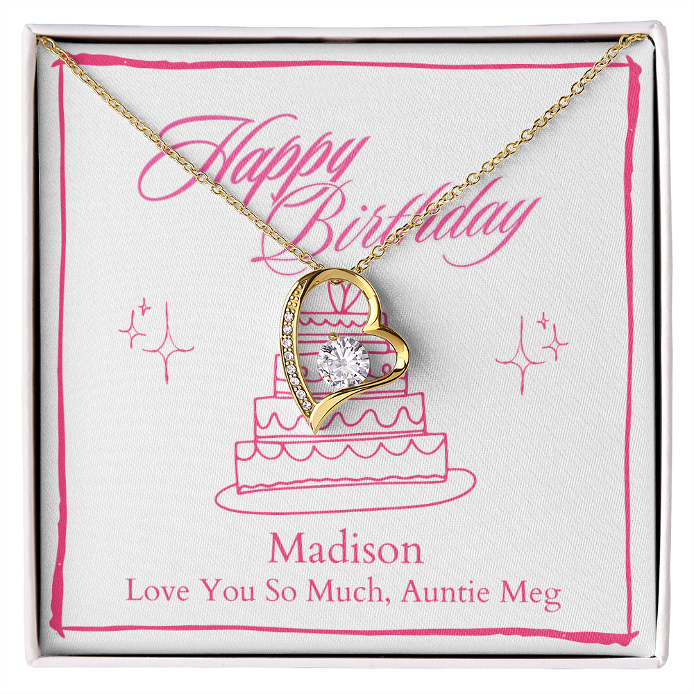 Personalized Happy Birthday- 4 Tier Pink Cake- Forever Love Necklace