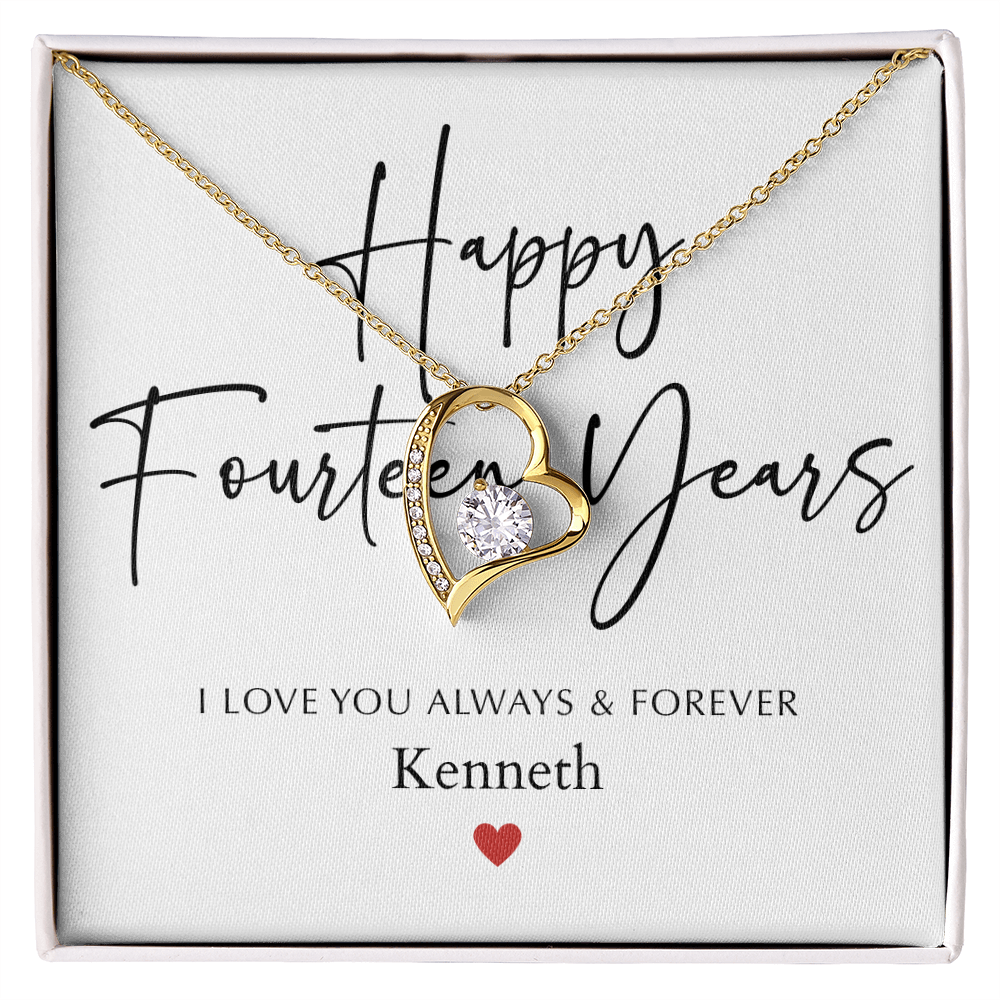 Personalized Happy Fourteen Year Anniversary-Forever Love Necklace