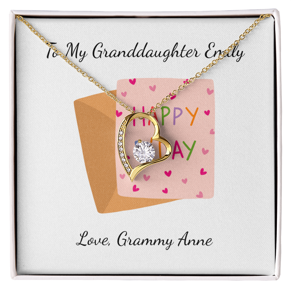 Personalized Happy Birthday- Pink Card- Forever Love Necklace