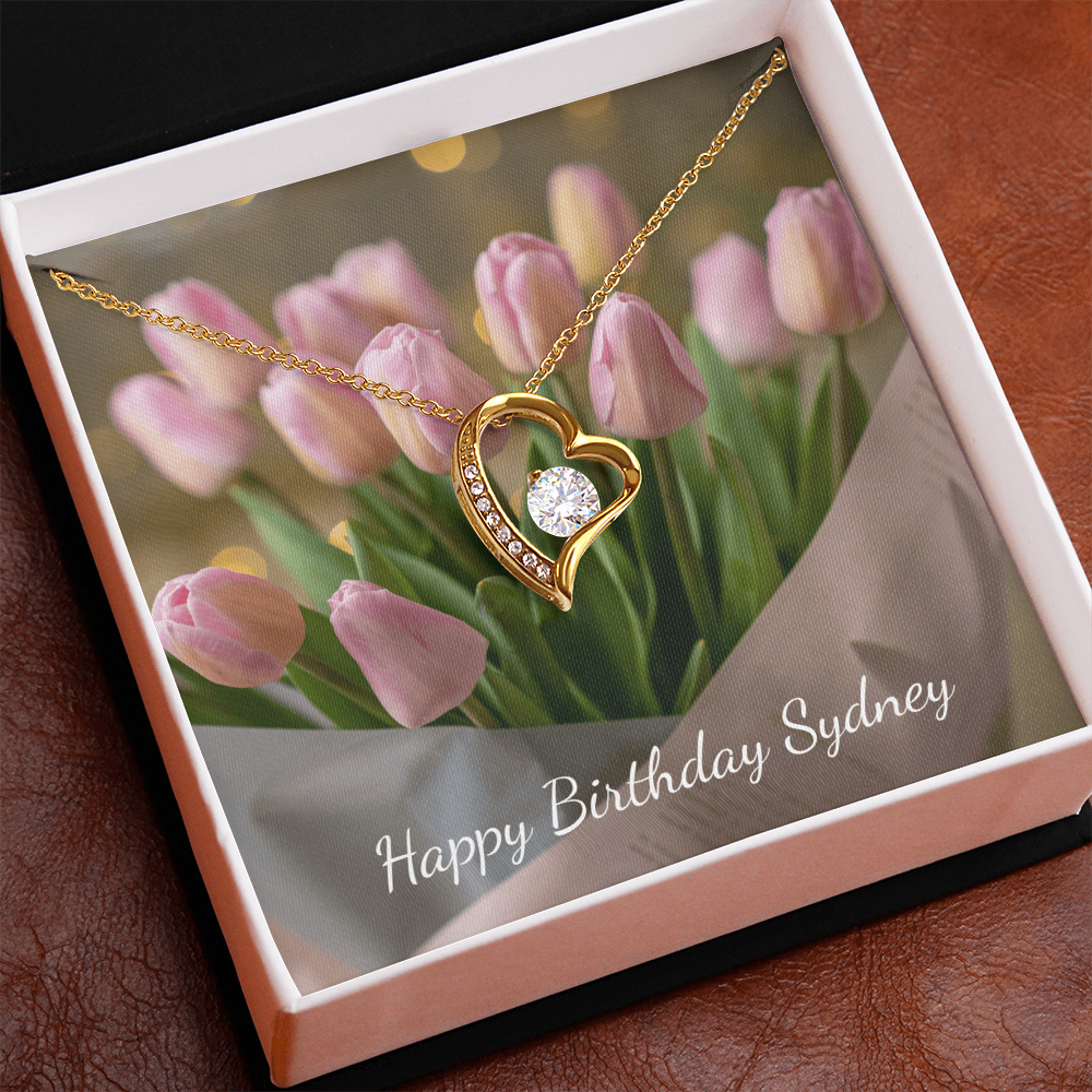 Personalized Happy Birthday- Pink Tulips- Forever Love Necklace