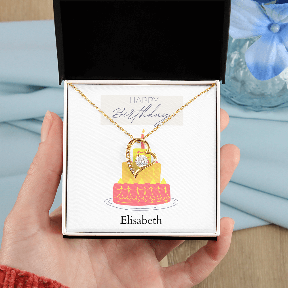 Personalized Happy Birthday- Parisian Cake Celebration-Forever Love Necklace