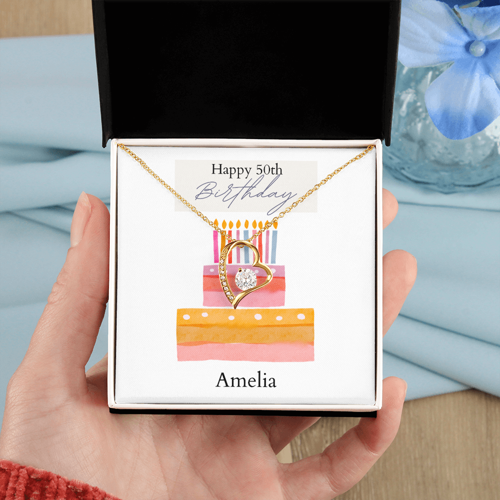 Personalized Happy Birthday- Watercolor Cake- Forever Love Necklace