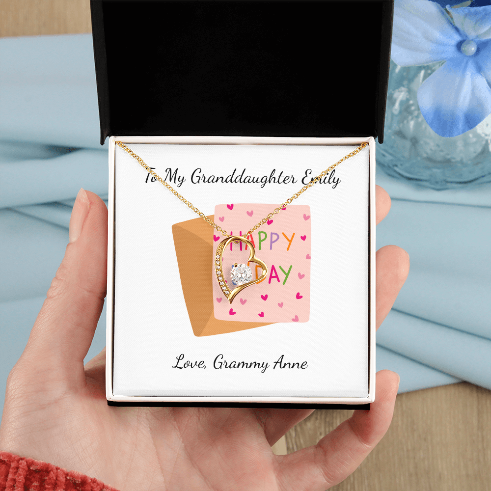 Personalized Happy Birthday- Pink Card- Forever Love Necklace