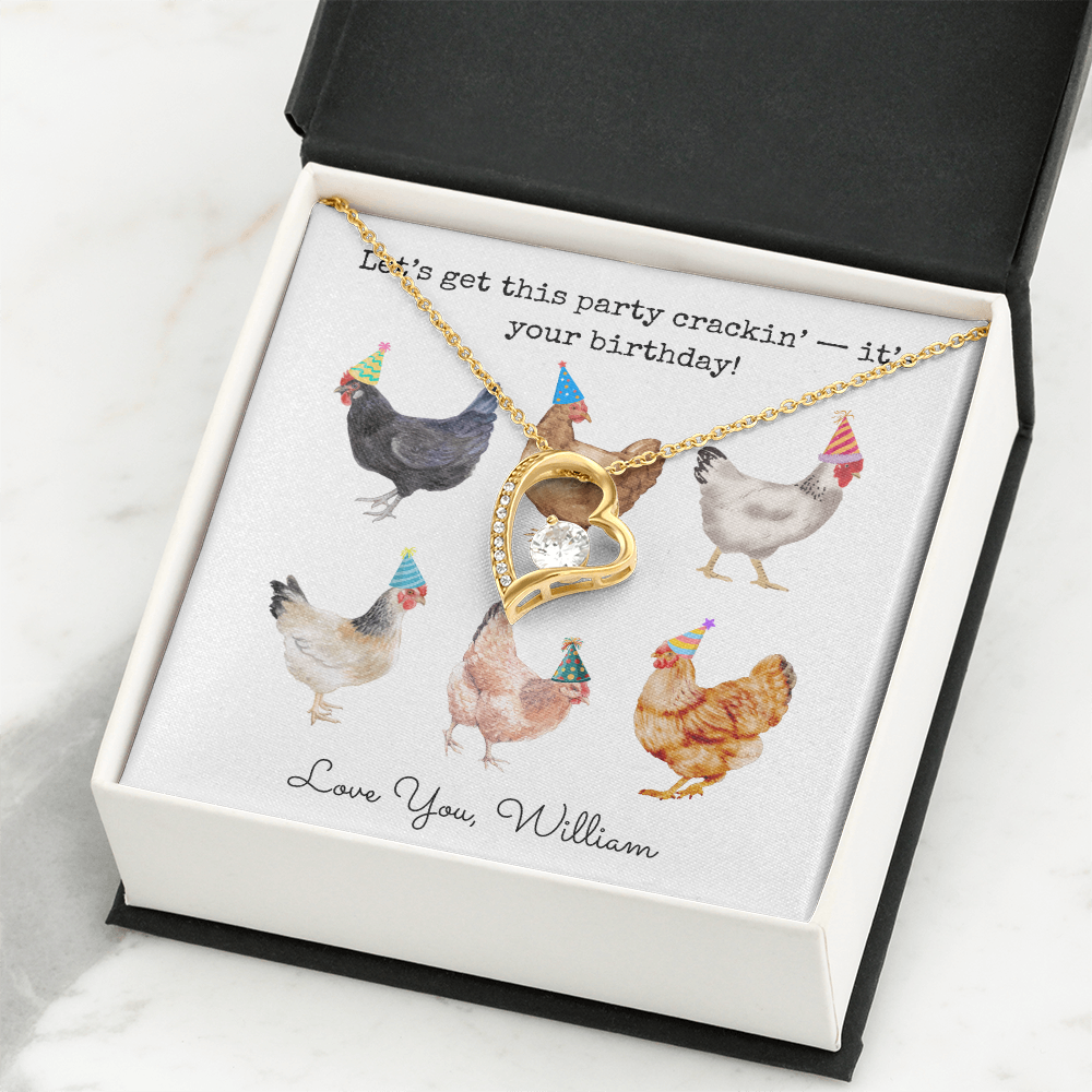 Personalized Happy Birthday- Party Chickens- Forever Love Necklace