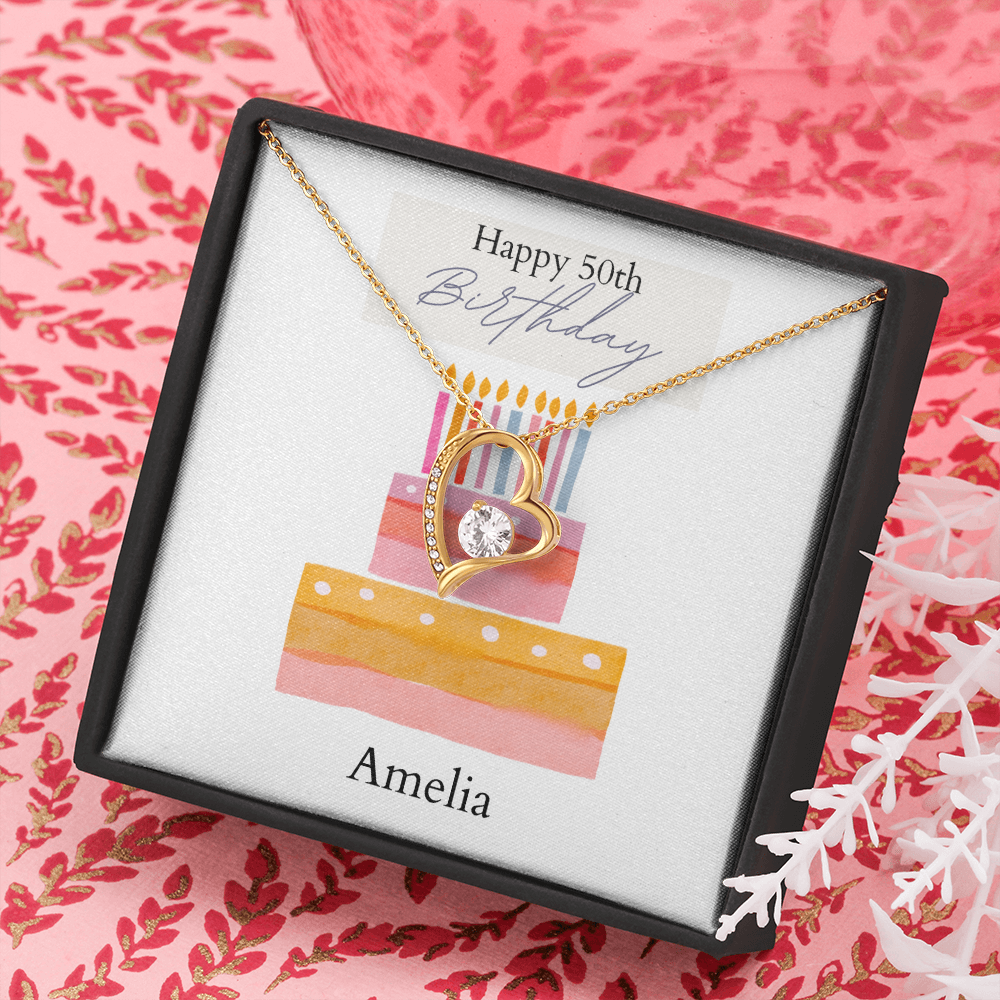 Personalized Happy Birthday- Watercolor Cake- Forever Love Necklace