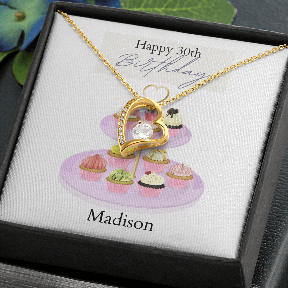 Personalized Happy Birthday- Parisian Cupcakes- Forever Love Necklace