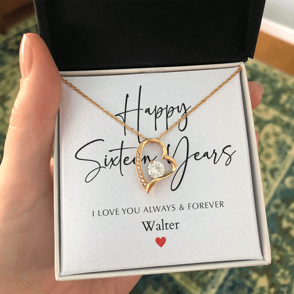 Personalized Happy Sixteen Year Anniversary-Forever Love Necklace