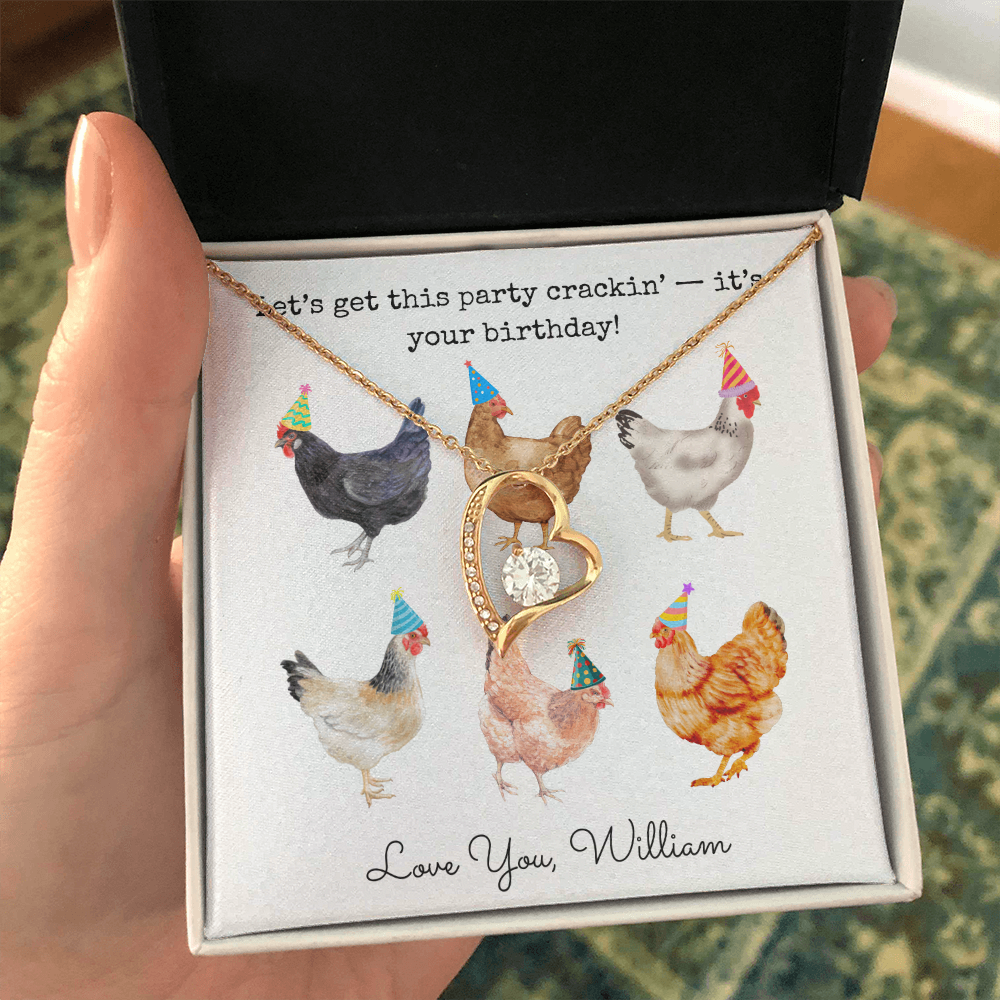 Personalized Happy Birthday- Party Chickens- Forever Love Necklace
